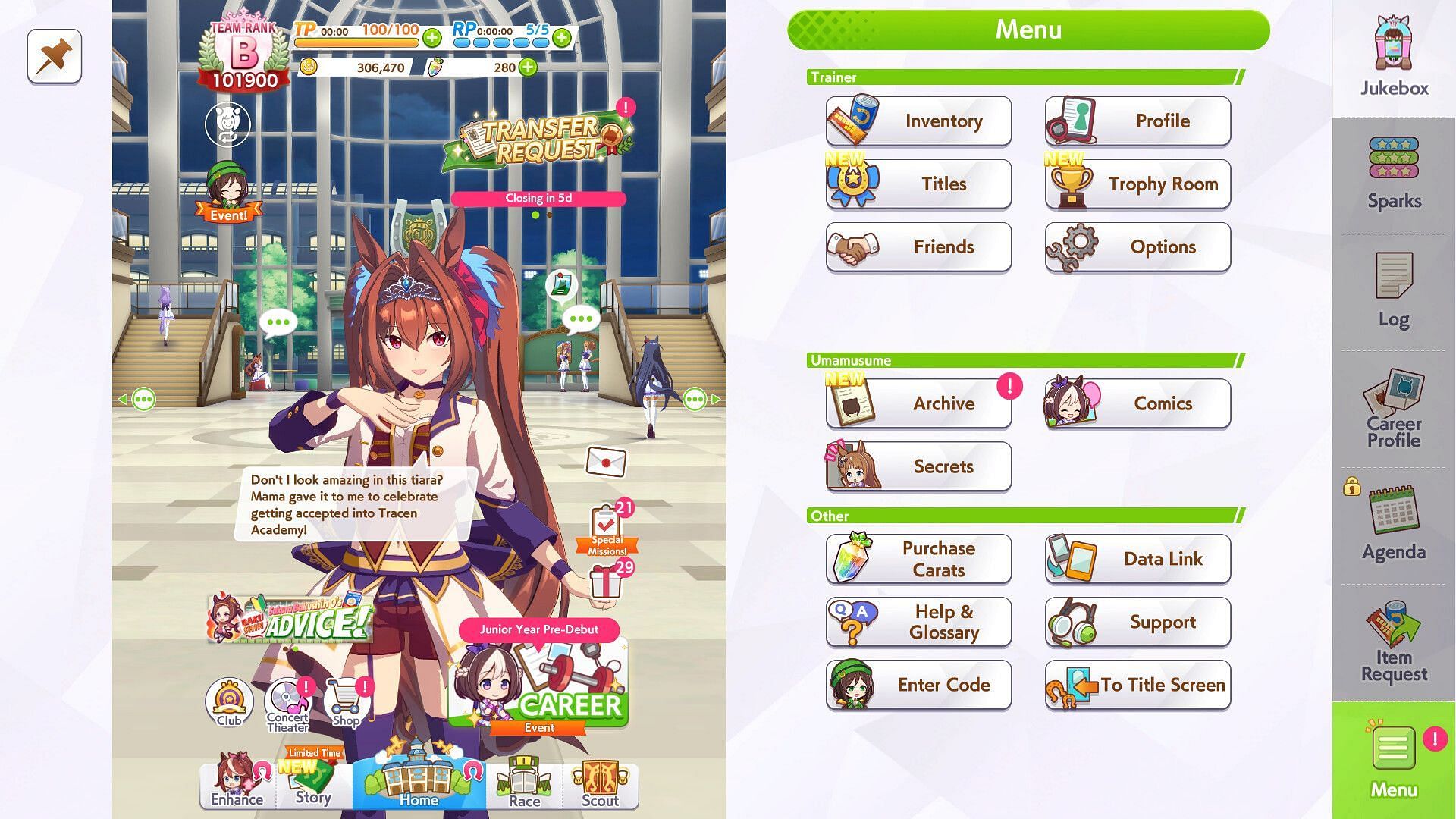 The Menu still from Umamusume: Pretty Derby (Image via Cygames)